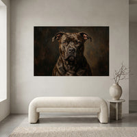 Black Pit Bull Stretched Canvas Wall Art, Dramatic Dog Portrait Print, Rustic Living Room Decor