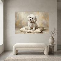 White Bichon Frise Stretched Canvas Wall Art, Soft Dog Portrait Print, Elegant Bedroom Decor