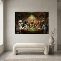 Humorous Dogs Playing Poker Oil Painting Style Canvas Print Wall Art Decor - Mockup Display 1