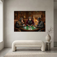 Sophisticated Chimpanzees Poker Game Oil Painting Style Canvas Print Wall Art - Mockup Display 1