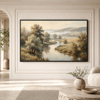 Serene Misty River Landscape Oil Painting Style Canvas Print Wall Art, Nature Decor - Mockup Display 1