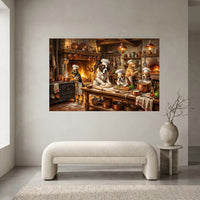 Humorous Chef Dogs Cooking Oil Painting Style Canvas Print Wall Art for Kitchen Decor - Mockup Display 1