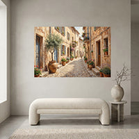 Charming Mediterranean Street Oil Painting Style Canvas Print Wall Art Rustic Decor - Mockup Display 1