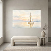 Tranquil Sailboat Sunset Watercolor Style Canvas Print Wall Art Coastal Decor - Mockup Display 1