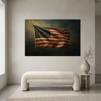 American Flag Canvas Wall Art, Vintage-Inspired Patriotic Flag Print, Bold Living Room Decor