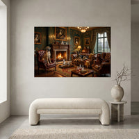 Aristocratic Dogs in Grand Living Room Oil Painting Style Canvas Print Wall Art, Elegant Decor - Mockup Display 1