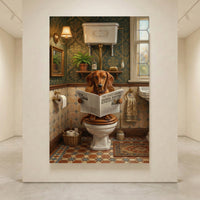 Dachshund Bathroom Stretched Canvas Wall Art, Humorous Dog Print, Vintage Powder Room Decor