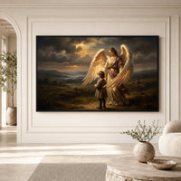 Guardian Angel and Child Religious Oil Painting Style Canvas Print Wall Art - Mockup Display 1