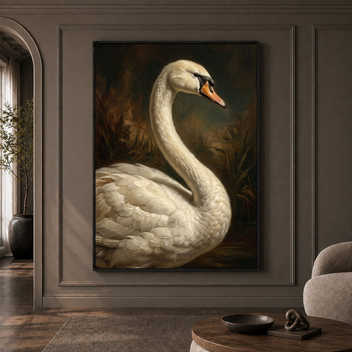 Majestic Swan Oil Painting Style Canvas Print Wall Art for Elegant Decor - Mockup Display 1