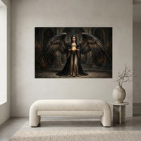 Dark Angel Stretched Canvas Wall Art, Gothic Fantasy Woman Print, Dramatic Statement Decor