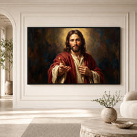 Jesus Christ Portrait Oil Painting Style Canvas Print Wall Art, Inspirational - Mockup Display 1