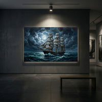 Dramatic Tall Ship Moonlit Sea Oil Painting Style Canvas Print Wall Art - Mockup Display 1