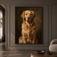 Regal Golden Retriever Oil Painting Style Canvas Print Wall Art, Timeless Home Decor - Mockup Display 1