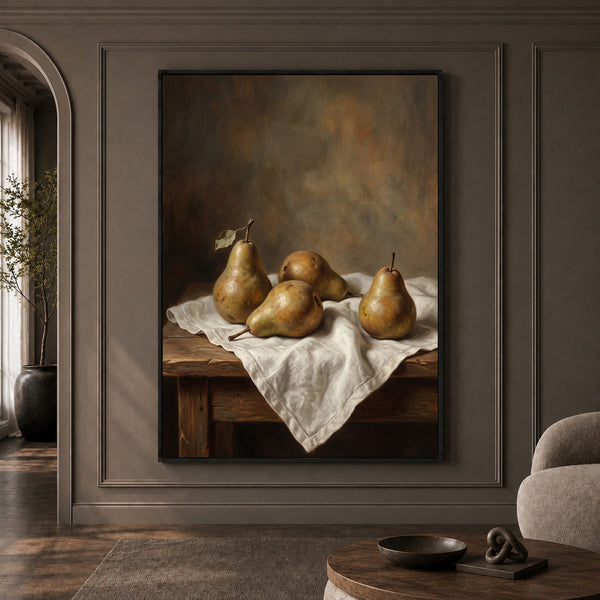 Realistic Pears Still Life Oil Painting Style Canvas Print Wall Art for Kitchen Decor - Mockup Display 1