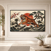 Japanese Ukiyo-e Tiger Art Print Canvas Wall Art, Cultural Statement Piece - Mockup Display 1