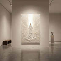 Divine Figure Textured Relief Style Angelic Wings Canvas Print Wall Art, Ethereal Glow - Mockup Display 1