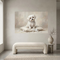 White Maltese Stretched Canvas Wall Art, Soft Dog Portrait Print, Elegant Bedroom Decor