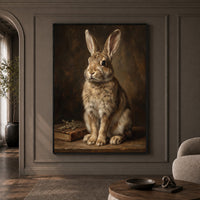 Charming Rabbit Oil Painting Style Canvas Print Wall Art, Rustic Decor - Mockup Display 1
