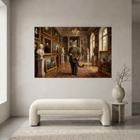Dapper Cat in Grand Art Gallery Classical Style Canvas Print Wall Art for Museum Decor - Mockup Display 1