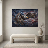 Majestic Bald Eagle American Flag Oil Painting Style Canvas Print Wall Art for Home - Mockup Display 1