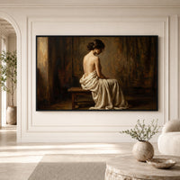 Contemplative Woman Draped Classical Oil Painting Style Canvas Print Wall Art for Serene Decor - Mockup Display 2