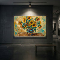 Vibrant Sunflower Bouquet Oil Painting Style Canvas Print Wall Art, Botanical Decor - Mockup Display 1