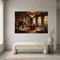 Canine Courtroom Drama Oil Painting Style Canvas Print Wall Art Humorous Decor - Mockup Display 1