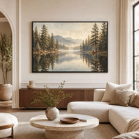 Misty Forest Lake Mountain Landscape Oil Painting Style Canvas Print Wall Art - Mockup Display 1