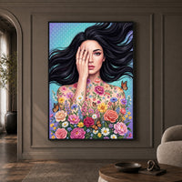 Vibrant Woman with Floral Butterflies Canvas Print Wall Art, Floral Beauty - Mockup Display 1