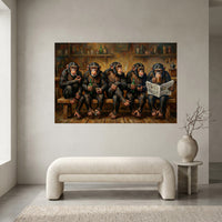 Chimpanzee Bar Canvas Wall Art, Painterly Monkey Group Print, Playful Lounge Decor