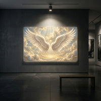 Angel Wings Celestial Cloudscape Canvas Print Wall Art, Divine Light Theme - Mockup Display 1