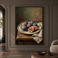 Rustic Figs Still Life Oil Painting Style Canvas Print Wall Art, Home Decor - Mockup Display 1