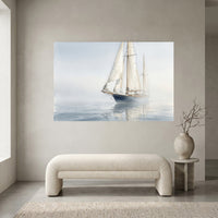 Misty Ocean Sailboat Watercolor Style Canvas Print Wall Art, Coastal Serenity - Mockup Display 1