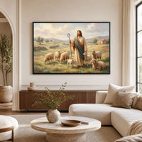 Good Shepherd Jesus Oil Painting Style Canvas Print Wall Art for Faith Decor - Mockup Display 1