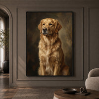 Golden Retriever Dog Portrait Oil Painting Style Canvas Print Wall Art, Elegant Decor - Mockup Display 1