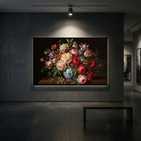 Vibrant Floral Still Life Oil Painting Style Canvas Print Wall Art, Museum Grade - Mockup Display 1