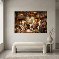 Whimsical Chef Dogs Cooking Kitchen Oil Painting Style Canvas Print Wall Art Decor - Mockup Display 1