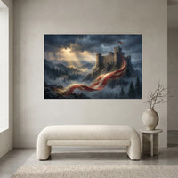 Patriotic Liberty Castle Oil Painting Style Canvas Print Wall Art for Study - Mockup Display 1