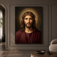 Jesus Christ Crown of Thorns Realistic Spiritual Portrait Canvas Print Wall Art - Mockup Display 1
