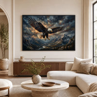 Majestic Bald Eagle Soaring Oil Painting Style Canvas Print Wall Art, Patriotic - Mockup Display 1