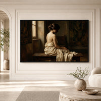 Contemplative Woman Classical Oil Painting Style Canvas Print Wall Art, Elegant - Mockup Display 1