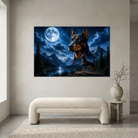 Majestic Doberman Dogs Moonlight Mountain Lake Canvas Print Wall Art - Mockup Display 1