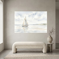 Serene Sailboat Watercolor Style Canvas Print Wall Art, Coastal Home Decor Accent - Mockup Display 1