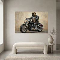 Bullmastiff Biker Dog on Motorcycle Oil Painting Style Canvas Print Wall Art - Mockup Display 1