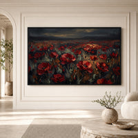 Dramatic Red Poppy Field Impasto Style Canvas Print Wall Art, Vibrant Decor - Mockup Display 1