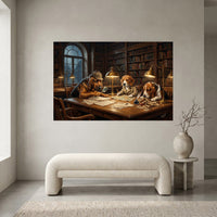 Detective Dogs Library Oil Painting Style Canvas Print Wall Art, Elegant Study Decor - Mockup Display 1