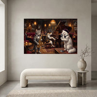 Sophisticated Jazz Cats Oil Painting Style Canvas Print Wall Art for Music Lovers - Mockup Display 1