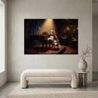 Cavalier King Charles Dog Piano Player Oil Painting Style Canvas Print Wall Art, Sophisticated Lounge Scene - Mockup Display 1