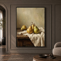 Rustic Pear Still Life Oil Painting Style Canvas Print Wall Art Kitchen Decor - Mockup Display 1