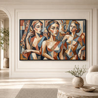 Cubist Three Women Portrait Canvas Print Wall Art, Abstract Gallery Style - Mockup Display 1